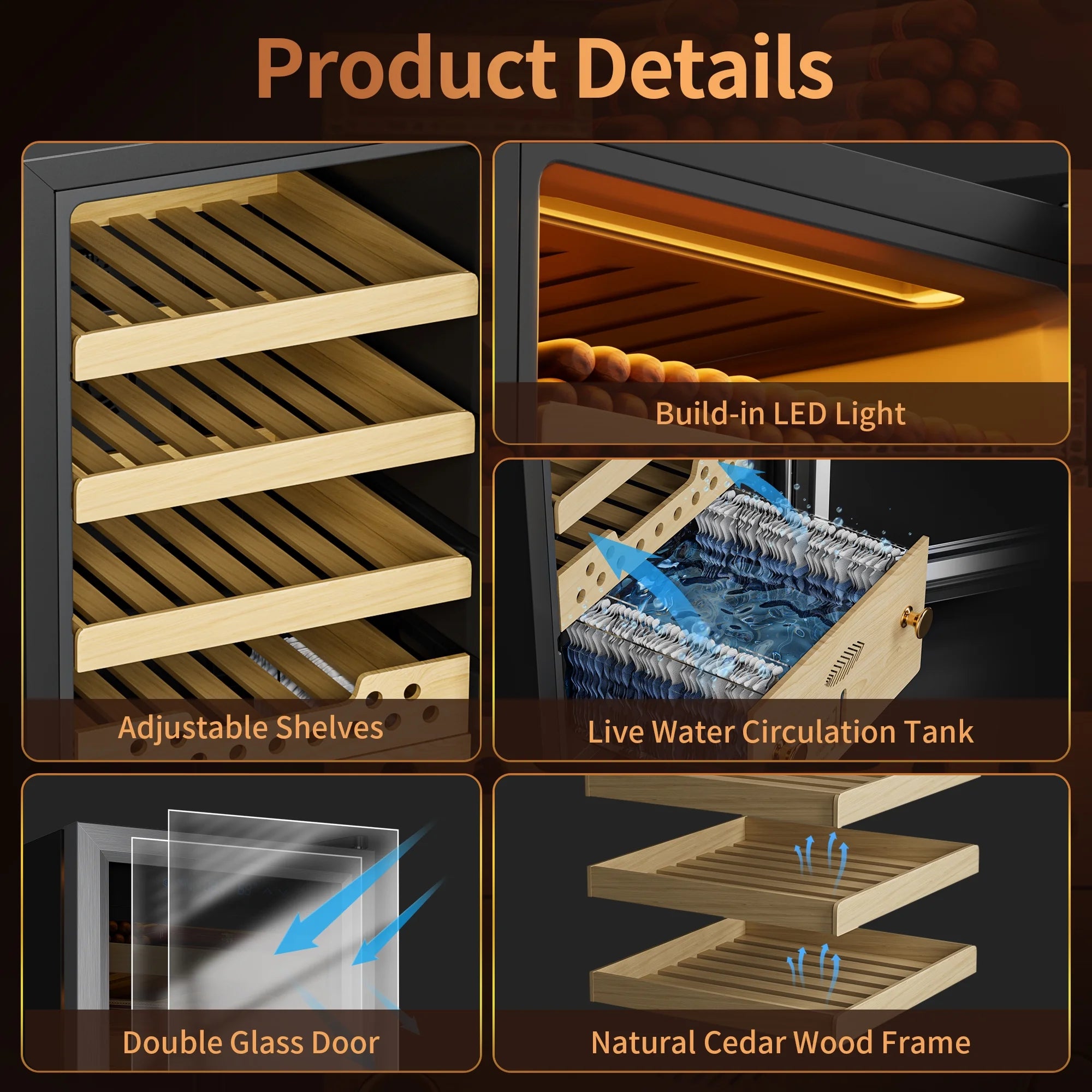 Electric Cigar Humidors with Compressor Cooling - Premium Humidity Control, 40L Cigar Box with Cedar Wood Shelves, Ideal for Storing Cigars