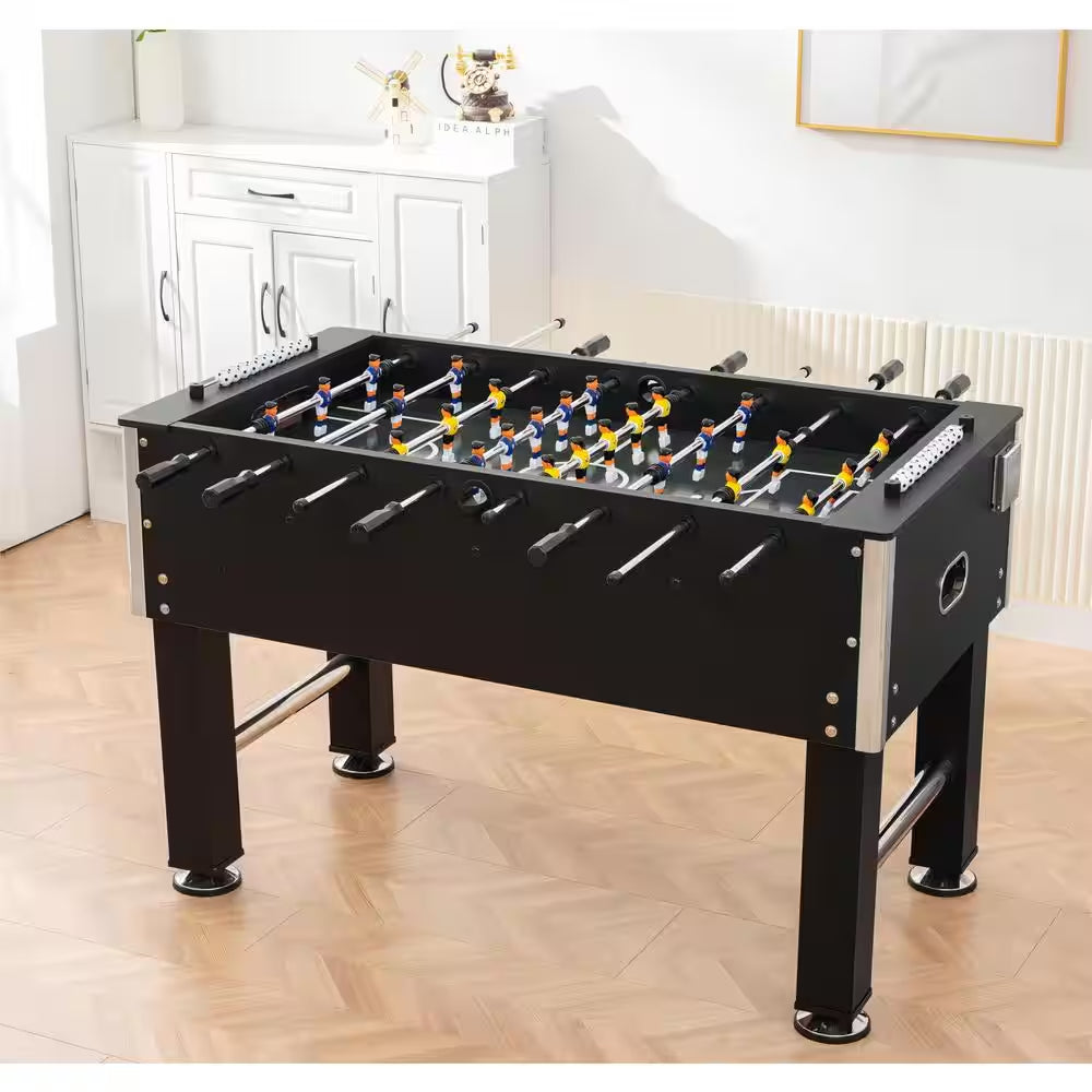 Black Foosball Table Soccer Game Table, Sturdy Football Table with Balls, with Cup Holder & Leg Levelers