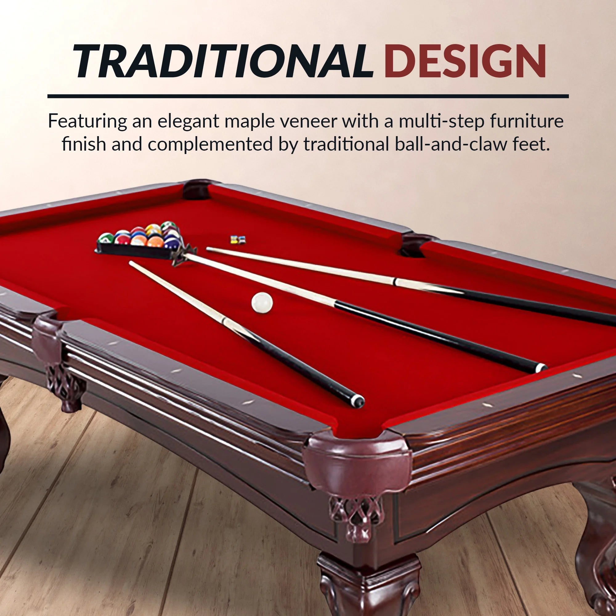 Augusta 8-Ft Pool Table - Mahogany Finish with Red Felt