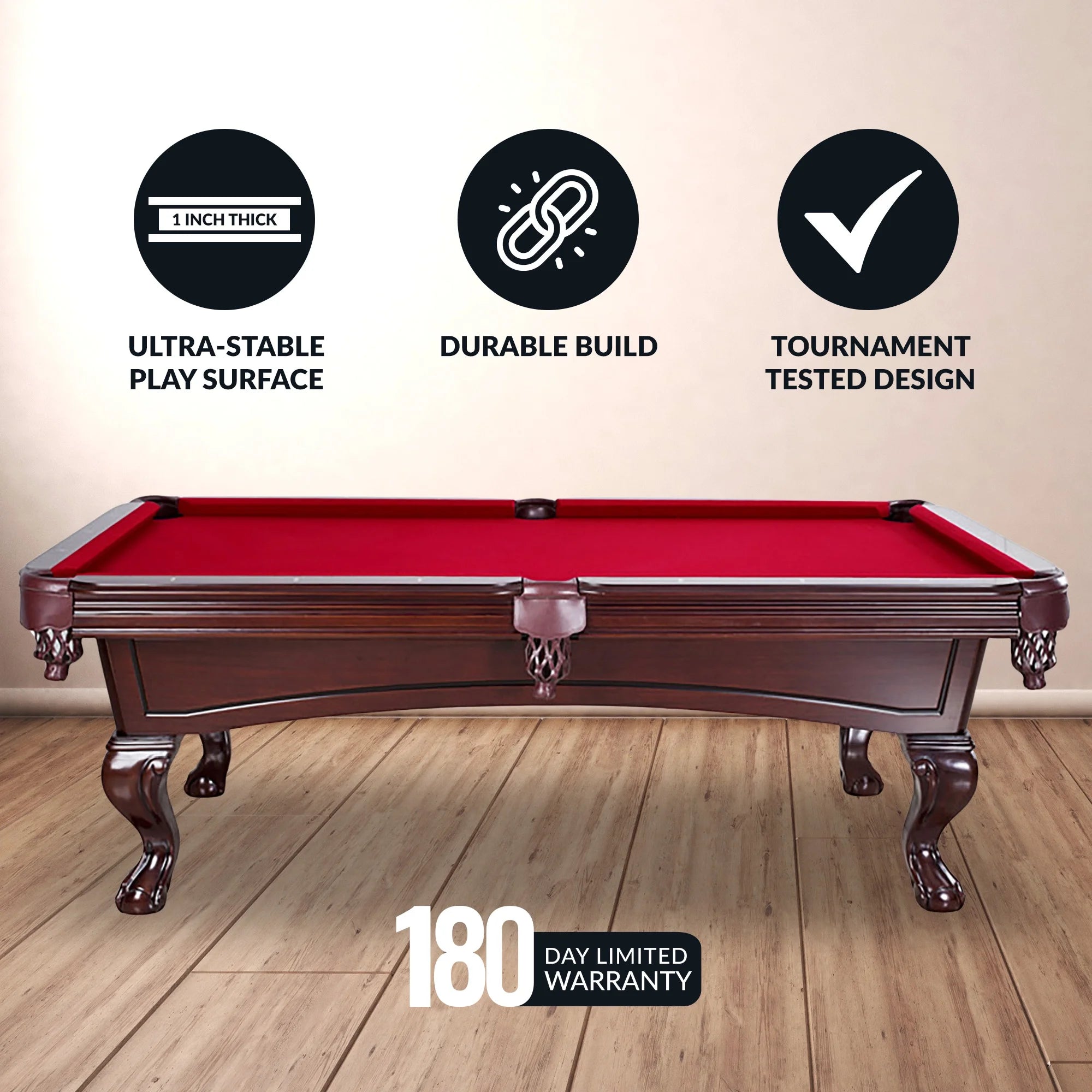 Augusta 8-Ft Pool Table - Mahogany Finish with Red Felt