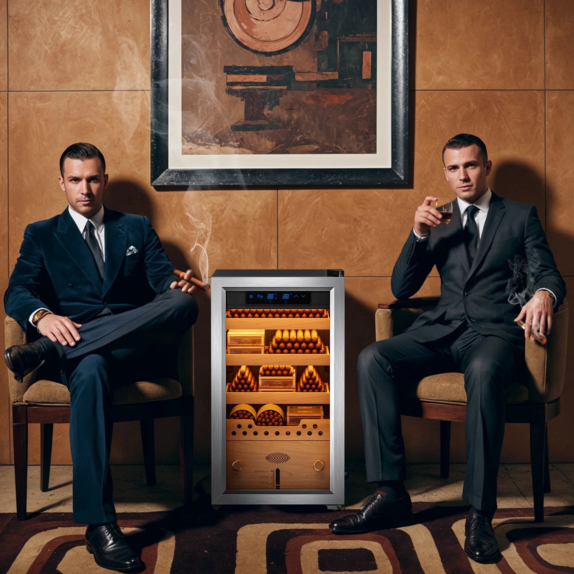 Electric Cigar Humidors with Compressor Cooling - Premium Humidity Control, 40L Cigar Box with Cedar Wood Shelves, Ideal for Storing Cigars